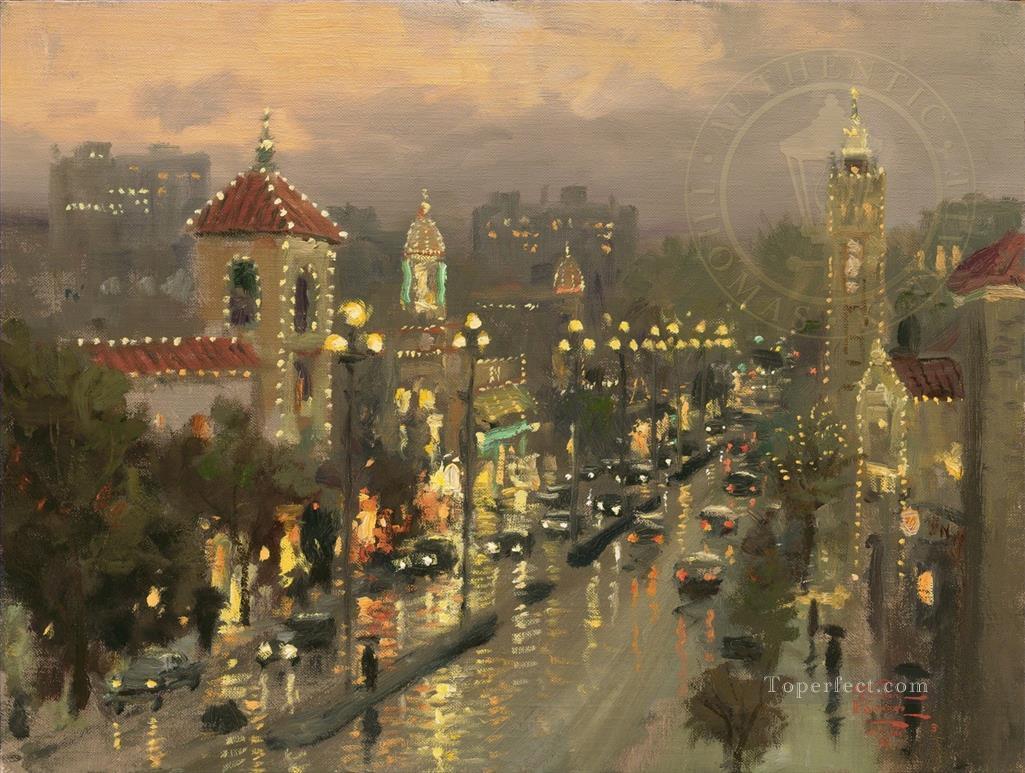 Plaza Lights Kansas City cityscape Oil Paintings